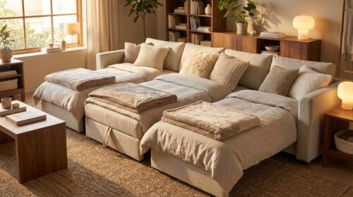 discover how this cosy living room was transformed to include 4 beds without a complete renovation – smart, space-saving solutions before you change your sofa.